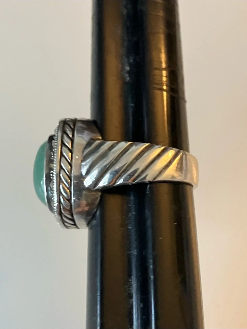 VC Sterling Silver Green Onyx Cabochon Ring with Marcasite Halo